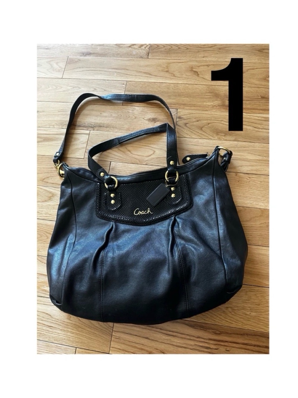 Coach Black Leather Shoulder Bag with Gold Hardware